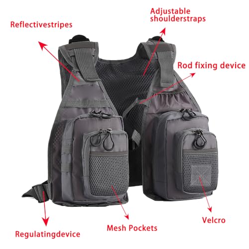 FLYDWV Breathable Fishing Vest for Men Women, Multi-Pocket Adjustable Outdoor Fly Fishing Vest for Trout Fishing and Angling