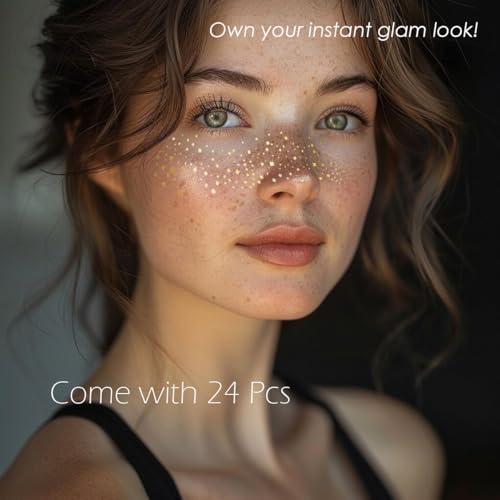 Glitter Freckles, 24PCS Glitter Freckles Face Tattoo, Sparkle Freckles for Women, Waterproof Gold Temporary Face Tattoos G...