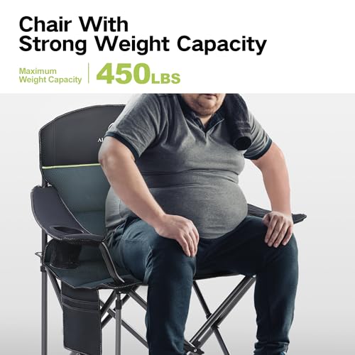 GREEN PARTY Folding Camping Chair Oversized Heavy Duty Lawn Chair with Cooler Bag, Cup Holder, Storage Pocket, Collapsible...