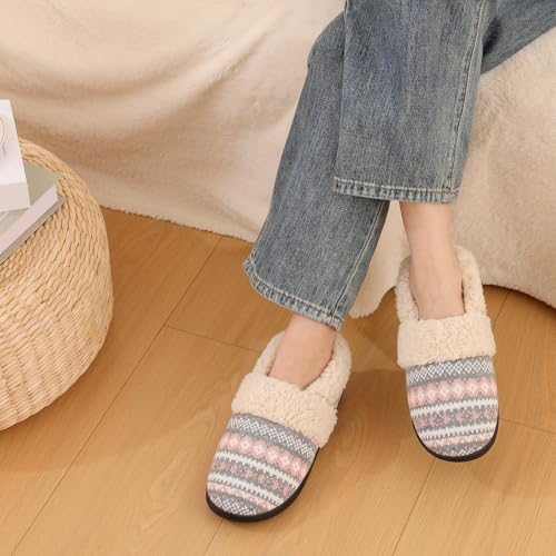 Evshine Women's Fuzzy Memory Foam Slippers, Closed Back Knit Bedroom Slippers, Slip-On Warm House Shoes for Indoor & Outdo...