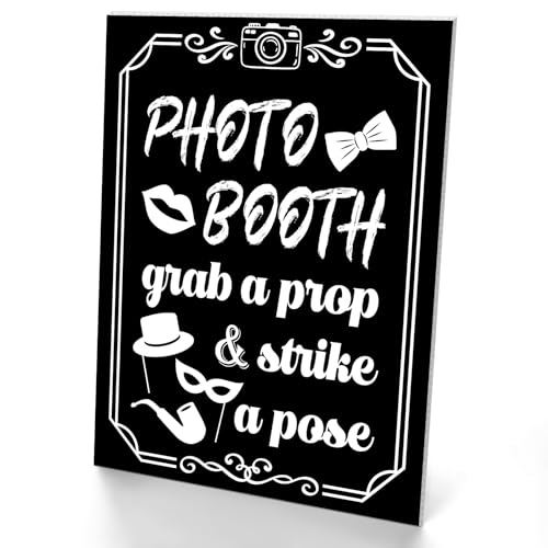 Briwooody Photo Booth Sign with Stand Retro Background Table for Indoor and Outdoor Party Theme Event Photography Props De...