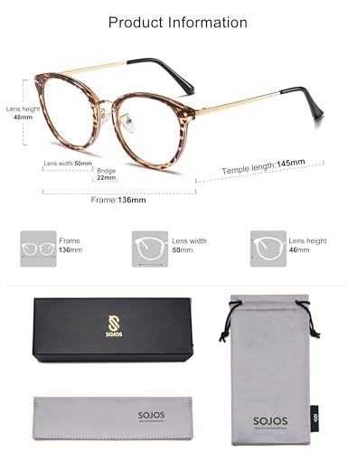 SOJOS Retro Round TR90 Blue Light Reading Glasses Womens Mens Readers Computer Glasses Eyewear Frame SJ9001