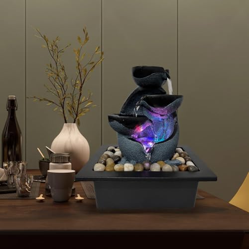 Indoor Tabletop Water Fountain, Resin Zen Meditation Waterfall Fountain with ON/Off Switch, Indoor Waterfall Feature with ...