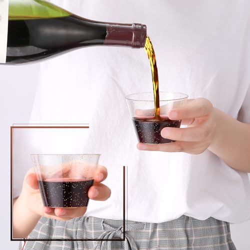 JOLLY CHEF 5 oz 100 Pack Small Glitter Disposable Cups, Glitter Plastic Cups, Disposable Plastic Shot Glasses Perfect for ...