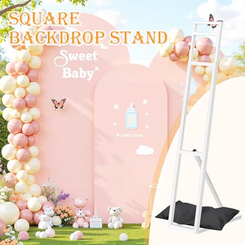 Yudlto 1 Pack White Wedding Backdrop Stand, Adjustable Metal Arch with Foldable Base and Weight Bag, Foam Board Display fo...