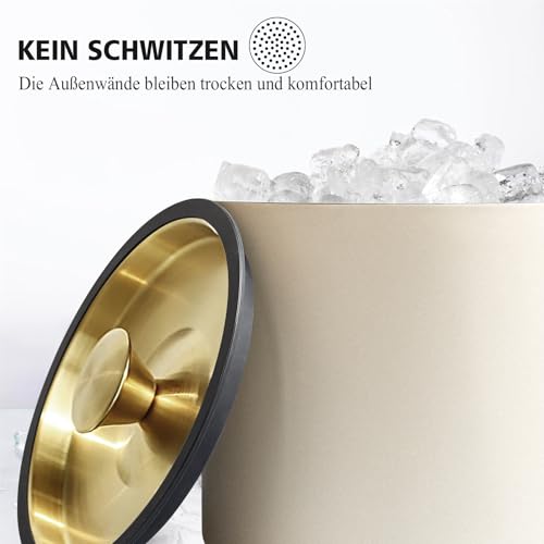 3.2L Modern Insulated Ice Bucket with Silicone Lid, Scoop, Strainer, Double Wall Stainless Steel Ice Bucket for Parties & ...