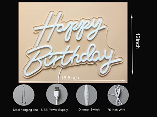 DAKABUKA LED Neon Happy Birthday Sign Night Light Birthday Party Decorations Warm White USB Operated Decorative for Backdr...