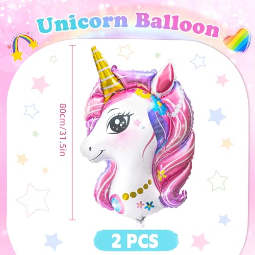 2 Pack Unicorn Balloons, Unicorn Birthday Party Decorations, Large Foil Head Balloon for Girls Birthday Decoration Wedding...