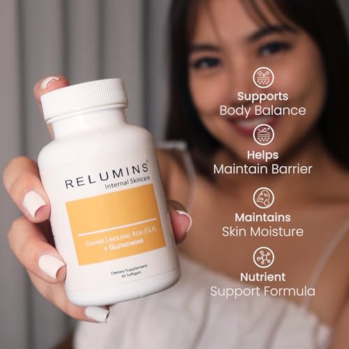 Relumins GLA Plus Glutathione Supplement – 240mg Borage Seed Oil GLA & 75mg Capsules – Hydrate, Protect & Glow from Within...