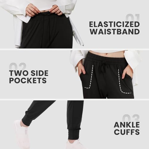 TNNZEET Women's Joggers with Pockets - High Waisted Sweatpants Tapered Leg Drawstring Lightweight Athletic Pants