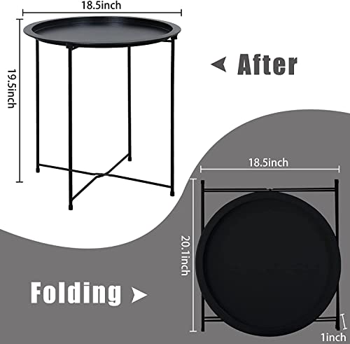 Garden 4 you End Table 2 PCS Metal Side Table Black Round Folding Tray Cyan Sofa Small Accent Fold-able Table, Round End T...