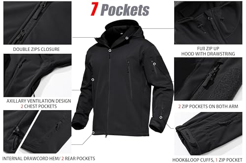MAGCOMSEN Men's Jacket Tactical Performance Waterproof Softshell Jackets Fleece Lined Ski Snow Winter Windbreaker