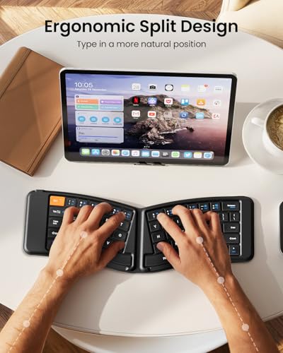 ProtoArc Ergonomic Foldable Keyboard, XK03 Split Folding Travel Bluetooth Keyboard, Ultra Slim, Portable for iPad, iPhone,...