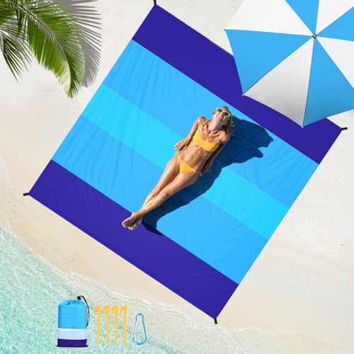 Beach Blanket Waterproof Sandproof Oversized Lightweight 78''×81'' 1-5 Adults Blanket Beach Large Picnic Mat for Travel Ca...