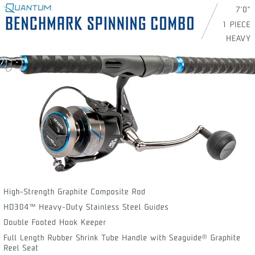 Quantum Benchmark Spinning Reel and Fishing Rod Combo, Graphite Composite Blank, 5+1 Bearings, Silver/Blue