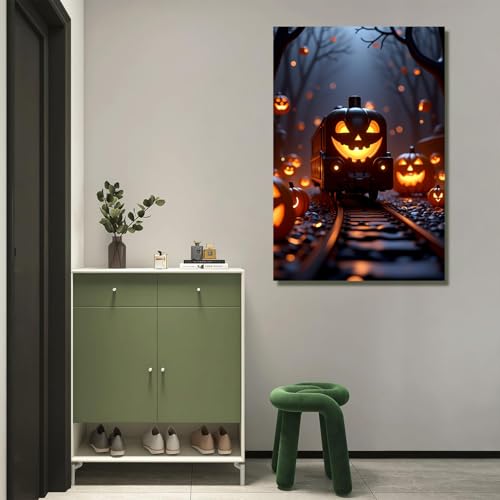 Victorian Dark Decor Minimalist Gothic Prints Canvas Wall Art Halloween Pumpkin Lantern Train Posters Antique Style Wall Decor Modern Dark Academia House Decoration