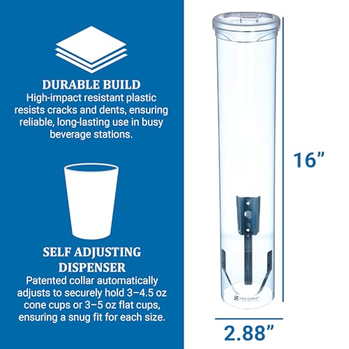 San Jamar Small Pull-Type Cup Dispenser Fits 3-4.5 Oz Cone Cups, 3-5 Oz Flat Cups with Flip Caps for Restaurants, Dining H...