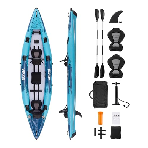 VEVOR 2-Person Inflatable Kayak, 14'4" x 3'7" – Extra Spacious for Family & Dogs, 700-lb Capacity Sit-in Kayak with Access...