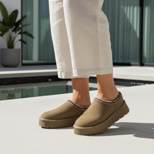 CUSHIONAIRE Kabuki Platform Boots Genuine Suede Fuzzy Mule Slippers for Women with Memory Foam | Indoor/Outdoor Womens Sli...