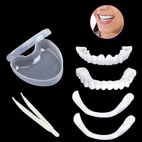 1Set Dentures Veneers Tooth,Dental Care Kits for Anti Molar Orthodontic Cosmetic Teeth,Smile Snap Tooth.(White,1Top+ 1Bottom+2Adhesives+1Tweezers+1Heart-Shaped Storage Box£©