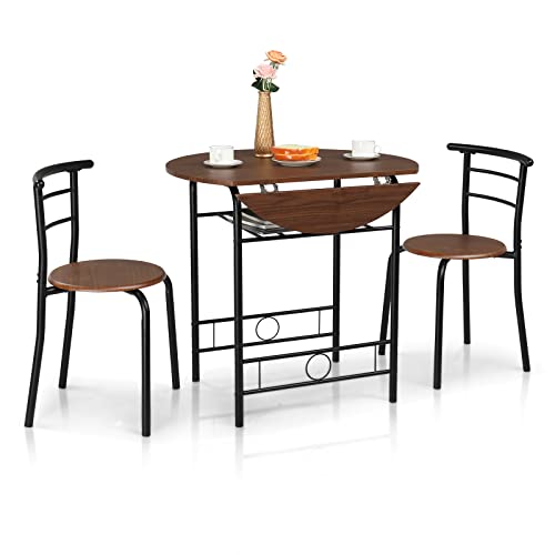 VINGLI 31.5" Drop Leaf Dining Table Set 3 Pieces for Small Space,Small Kitchen Table Set for 2,Round Folding Table with 2 ...
