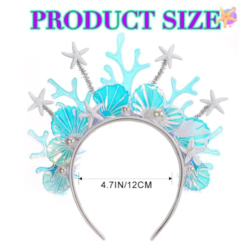 JAKAWIN Light Up Mermaid Costume Headband Starfish Ocean Hair Accessories Shell Led Headpiece for Women