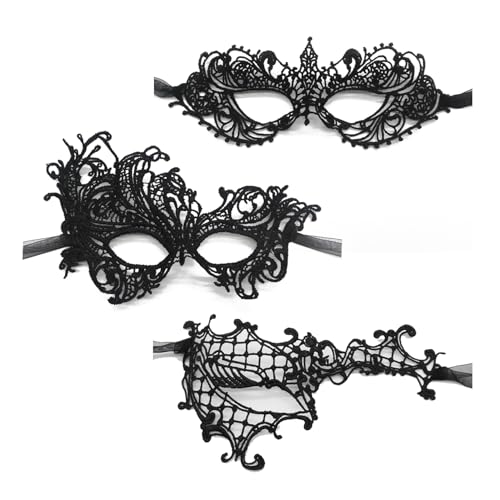 TFTSR Masquerade Masks for Women Couples,Men Mardi Gras Mask,Girls Black Gold Lace Costume,Adult Venetian Party Dress