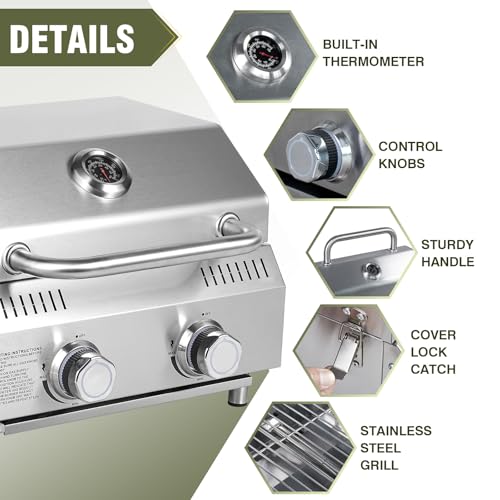 Bestfire Tabletop Gas Grill 2 Burners, 20,000 BTUs Stainless Steel Portable Propane Grill with Legs for Outdoor Patio Back...