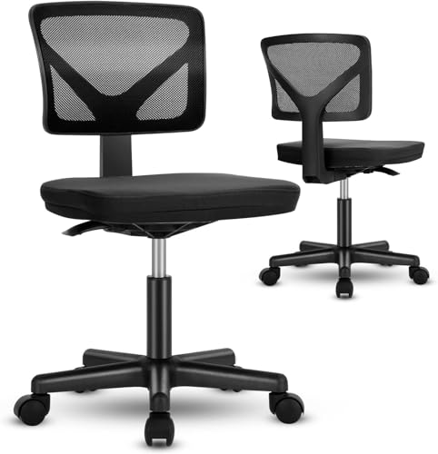 DUMOS Armless Desk Chairs Set of 2, Ergonomic Adjustable Home Office Swivel Rolling Task Chair No Arms, Comfy Mesh Mid Bac...