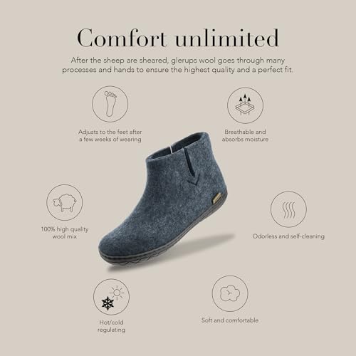 Glerups 100% quality wool mix Boot Slipper with rubber sole - Unisex