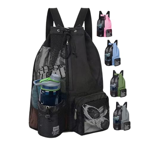 Drawstring backpack-Mesh Backpack for Swim, Lightweight Gym Bag .(Black)
