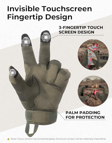 KEMIMOTO Tactical Gloves for Men, Touchscreen Motorcycle Gloves with Hard Shell & Palm Padding for Sports Motorcycle Cycli...