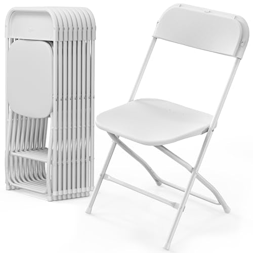VINGLI 10 Pack White Plastic Folding Chair, Indoor Outdoor Portable Stackable Commercial Seat with Steel Frame 350lb. Capa...