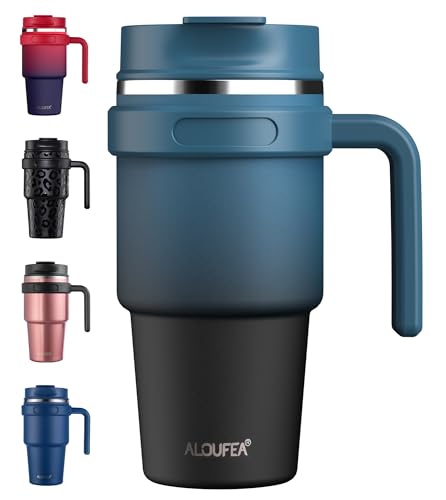 ALOUFEA 20 oz Insulated Coffee Mug Tumbler with Handle, Stainless Steel Travel Mug Tumbler with Lid and Straw,Double Wall ...