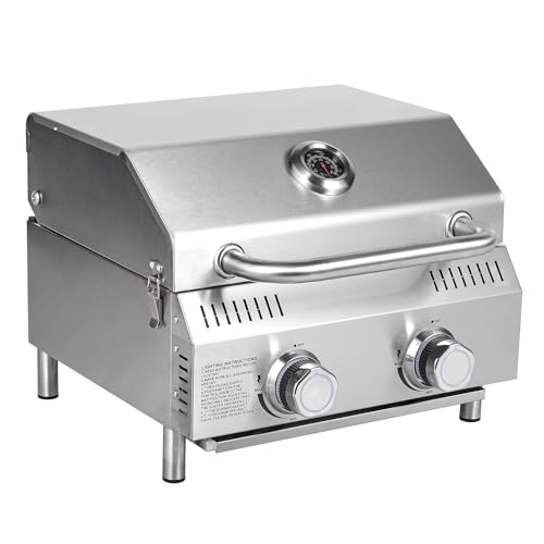 Bestfire Tabletop Gas Grill 2 Burners, 20,000 BTUs Stainless Steel Portable Propane Grill with Legs for Outdoor Patio Back...