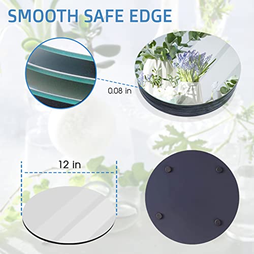 VASUHOME 12" Round Mirror Centerpieces for Tables, Glass Circle Mirror Plates with Smooth Edge and Cushioned Feet, Ideal f...