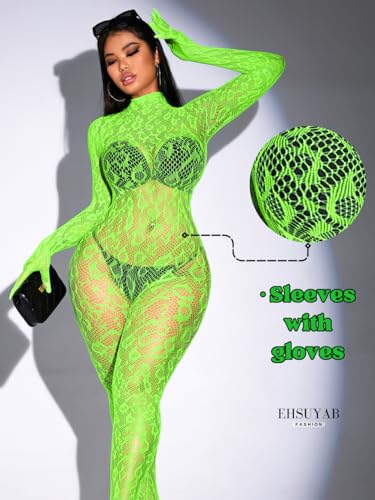 EHSUYAB Sexy Lace Leopard Jumpsuit For Women, Fishnet Bodysuit Glow Party Club, Poster One Piece Mesh Full Body Rave Outfits