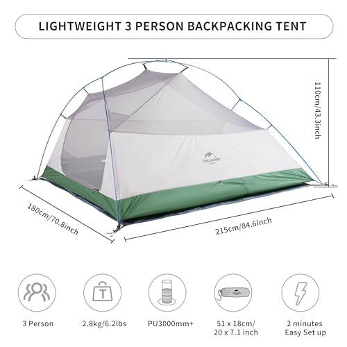Camping Tent Waterproof Professional Tent Ultralight Trekking Tent 4 Seasons Tent 3 People Outdoor Camping Lightweight Ten...