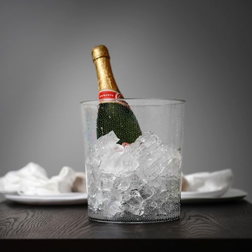 Spec101 Ice Bucket for Champagne - 6 Pack Plastic Ice Buckets for Parties - 2.83L Silver Transparent Bridal Beverage Tub C...