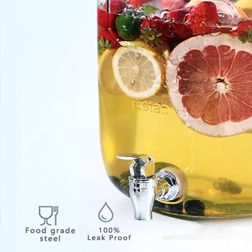 2 Gallon Drink Dispensers for Parties, Sun Tea Glass Jar for Outside 2 Press-Spigots(Easy for Kids) Juice Dispensers for P...