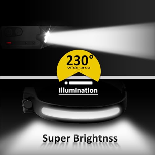 LED Headlamp Rechargeable with Motion Sensor USB Head Lamp Comfortable Headband with Wide Beam 5 Modes 350 Lumen Ultra Bri...