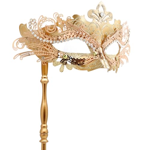 Coddsmz Masquerade Mask with Stick Venetian Mask Mardi Gras Decorations for Womens Halloween Costume Mask