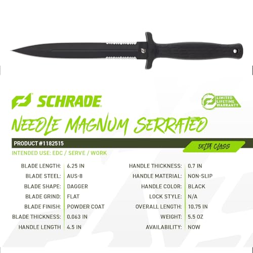 Schrade Delta Class Needle Magnum Serrated Fixed Blade with High Carbon Stainless Steel for Outdoor Survival