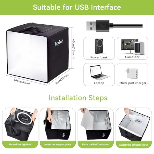 Photo Light Box Photography - 16"x16" Photo Studio Lightbox with 120 LED Lights & 6 Backdrops for Jewelry and Small Items ...