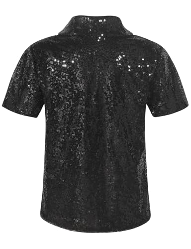Spring&Gege Boys' Short Sleeve Sparkle Sequins Polo Shirts V-Neck Shiny T-Shirt (4-12 Years)
