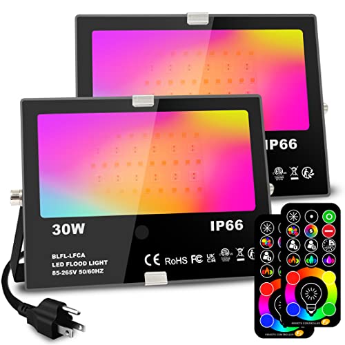 MELPO 30W Led Flood Light Outdoor 300W Equivalent, Color Changing RGB Lights with Remote, 120 RGB Colors, Warm White 2700...