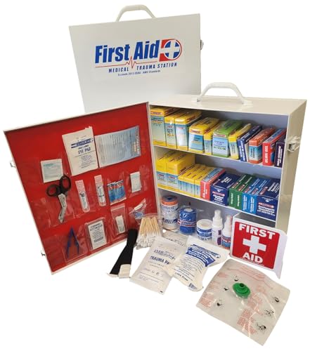 Rapid Care 3-Shelf First Aid Kit Cabinet, Class A+ ANSI/OSHA Compliant – 700+ Pieces – Wall Mountable Steel Cabinet – Serv...