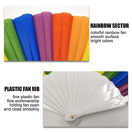 Heyiminy Rainbow Pride Folding Fan – 9in Handheld Clack Fan for Raves, Festivals & Parades – Reliable Cloth with Sturdy Pl...
