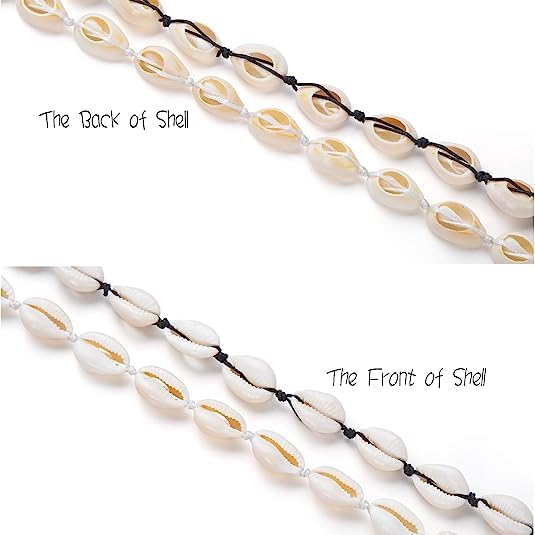 Cowrie shell Surfer Necklaces Beach Handmade Choker Hawaiian Summer Conch Necklace for Women (White line shell)