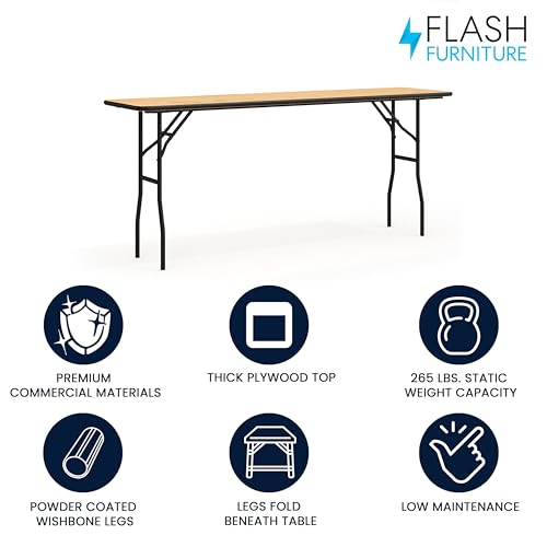 Flash Furniture Gael 6' Wood Folding Training and Event Table, Rectangular Folding Training Table with Smooth Clear Coated...